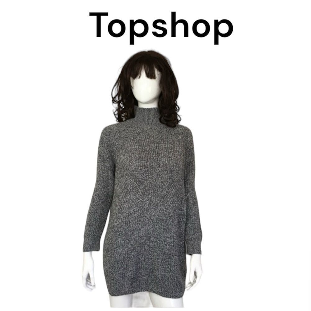 Topshop Oversized Mock Turtleneck Neck Pullover Sweater Tunic Marled Gray 4